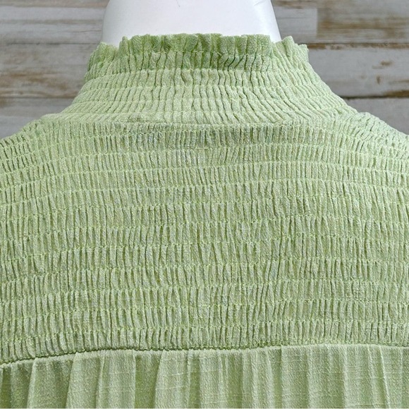 Anthropologie English Factory Mock Neck Ruffle Top Womens Size XS Green Smocked - Picture 11 of 15